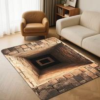 Realistic 3D Visual Illusion Black Hole Crack Floor Mat Anti Slip Machine with Cave Living Rooms Balconies and Foyer Floor Mats 40X60cm brown