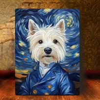 Van Gogh-Style West Highland White Terrier (Westie) Dog - Hand-Painted-Look No Framed Canvas Art 21X30CMNo Framed white