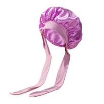 Sleeping Satin Bonnet with Elastic Tie Band Adjustable Large Silk Hair Bonnet Wrap Solid Color Women Braids Long Curly Hair Night Sleep Cap