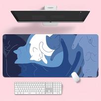Large Mouse Pad XXL Cute Blue Cat Desk Mat  Kawaii Computer Desk Accessories Mouse Mat Big Mousepad Gamer Rubber Pads 30x80x0.2cm