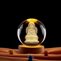 Amitabha Buddha 3D Engraved Crystal Ball Night Light for Dreamy Sleep beige