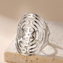Dawapara Hecate Wheel Ancient Greek Goddess Adjustable Ring Magic Symbol Kabbalah Amulet Stainless Steel Jewelry resizable