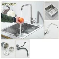 304 Stainless Steel Brushed Finish 4-Hole Waterfall Kitchen Sink Large Single Slot Integrated Faucet Set Soap Dispenser/Pure (as the picture,United states)