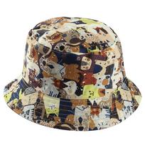 Panda Cat Fisherman Bucket Hat Double-sided Cute Cap for Women Men One Size black