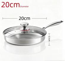 304 Stainless Steel Flat-Bottom Non-Stick Frying Pan Food-Grade Thickened Universal Stove (Gas/Induction) 1-2L Capacity Glass (Light Grey,With lid--24cm) šviesiai pilka spalva