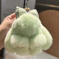 Pink Rabbit Plush Keychain Soft Ester Bunny Keychain Rabbit Fashion Hair Bow Rabbit Fur Keychain Cute Fluffy Bunny Accessories žalia