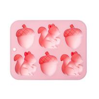 6-Hole Squirrel Oak Cake Silicone Molds Autumn Harvest Festival Ice Grid Chocolate Baking Mould Cake Decorating Tools rožinė