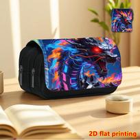 1pc Glossy Cyber Dragon Pencil Case Suitable for Boys & Girls, Large Capacity Double-Layer Flip-Top Organizer with Cyber Dragon, Portable School Stora 20x9x11cm