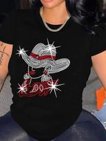 Rhinestone Cowboy Hat Girl Graphic T-shirt S