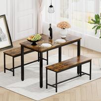 Dining Table Set, Bar Table with 2 Benches, Industrial Breakfast Table for Kitchen, Living Room, Party Room, Rustic Brown and Black, 110*60*75cm 110 x 60 x 75 cm