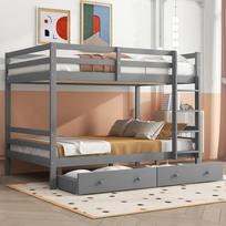 Bunk bed, 140*200cm, children's beds with drawers, storage space, high railings, gray 204.5 x 145 x 150 cm pilka