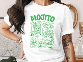 Funny Mojito Cartoon T-Shirt – Risograph-Style Cocktail T Shirt, Graphic T Shirt, Retro Cartoon T Shirt, Mojito Gift 140 black