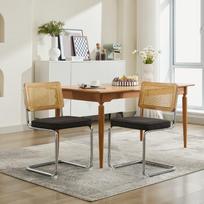Mid Century Modern Dining Chairs Set of 2, Velvet Accent Chairs with Natural Cane Back & Stainless Chrome Base, Black, DE1851BK 59 x 47 x 81 cm juoda
