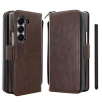 Premium Leather RFID Flip Case For Samsung Z Fold 8 Ultra 7 6 5 Zipper Wallet Card Slots With Screen Glass Protection Touch Pen Galaxy Z Fold 8 gray