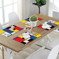4/6/8/10pcs Mondrian style placemats with geometric color block splicing for restaurant table decoration 4PCS
