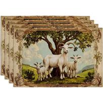 Goat Family Placemats Country Animal Place mats for Dining Table, Non-Slip Washable Indoor Outdoor Picnic Decor Set of 4 4PCS black