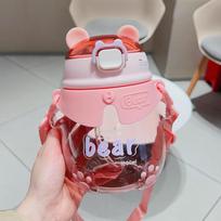 850ml Cute Cartoon Kids Water Bottle With One-Press Lid Straw PP Material Students Office Outdoor Use 850 mL rausva