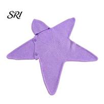Stroller Windproof Blanket Starfish Baby Sleep Sack, Soft Knitted Full Body Swaddle with Cotton Infant Wrap Hood for Newborn, Anti Kick Warm Sleeping violetinė