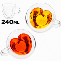 Puodeliai širdelės formos, 240 ml talpa, rinkinys iš 2 vnt., širdelės formos stikliniai puodeliai, dvigubos sienelės širdies puodeliai