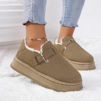 Fashion Female Shoes Clogs Platform Slip-on Round Toe Winter Dress New Slip on Flock Cow Suede Rubber Ankle Platform Boots 36 chaki