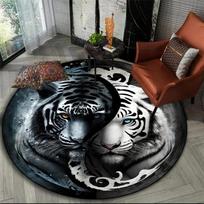 Animal Tiger Printed Circular Carpet Dragon Lion Tree of Life Living Room Bedroo Computer Chair Floor Mat Home Decoration Carpet 80x80cm gray