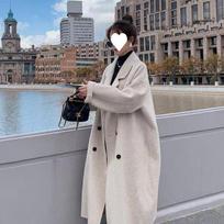 Kostiumo apykaklė Vilnonis paltas Moteriškas Ilgas Žieminis Atnaujintas Storas Hepburn Stiliaus Korėjietiškas Patogus Prigludimas Vilnonis Paltas S gray