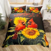 Homewish Kawaii Robin Bird Duvet Cover Set For TeenDreamy Groovy Flower Bedding SetRustic Farmhouse Animal Bed Set EU Single(135*200cm)3pcs white