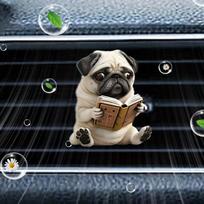 Cute Pug Car Air Freshener Fresh Scent Long-Lasting Car Vent Clip Fun Style Acrylic Fragrance Diffuser Car Aromatherapy gray