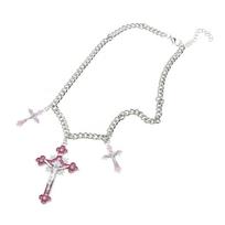 Pink Cross Pendant Necklace Cool Y2K Goth Jewelry Rainbow-Cross Jesus Crucifix Cross Pendant Chain Necklace for Women 1