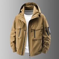 Men Contrast Color Hiking Coat Removable Velcro Jacket Multi-Pocket Zipper Coats Outdoor Fishing Camping Breathable Hooded Coat M