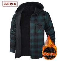 Flaneliniai languoti marškiniai vyrams medkirčiams, šiltas gobtuvu džemperis su kišenėmis, žieminė darbo pašiltinta languota striukė - flaneliniai marškiniai su gobtuvu M black