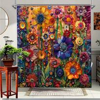 Vibrant Floral Print Waterproof Shower Curtain For Bathroom, Artistic Garden Design High-End Toilet Partition Curtain W60H190(CM)-1 Pcs