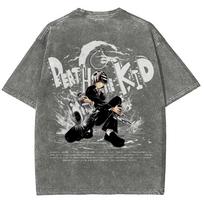 Manga Soul Eater Death The Kid Printed Tee Men Short Sleeve Clothing Washed Cotton Tshirt Retro Casual T Shirt Harajuku Tshirt S gray