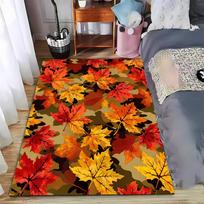 Rudens Lapų Rašto Kilimas su Raudonų Geltonų Klevo Lapų Dizainu, Tinkamas Naudoti Kaip Neslystantis Kilimėlis Svetainės Miegamojo Sofoms 40x60cm( 15x23in ) black