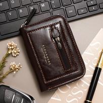Men RFID Blocking Credit Card Holder Wallet, Genuine Leather Zipper Card Case, Accordion Card Organizer Coin Purse black
