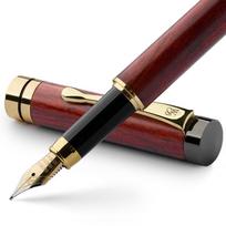 Wordsworth Black premium wooden fountain pen - Crest (Rosewood) 6 ink cartridges (Black Blue) 24K gold finish 18K gold-plated medium nib Suitable both