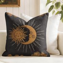 Tarot Sun And Moon Cushion Cover Summer Linen Pillow Case Organic Fabric Cushion Cover Double-Sided Print Sofa Home Decor Peach skin 18*18(CM)-1Pcs brown
