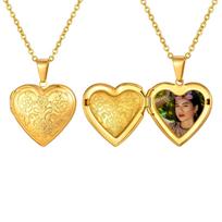 Custom Photo Locket Necklace for Women, Stainless Steel Heart Pendant Holds Pictures with Adjustable Link Jewelry 55cm-60cm&PN-2130G beige