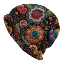 Botanical Floral Skullies Beanie  Vibrant Colorful Flowers on Black Soft Stretchy Knit Fashionable Sport Hat for Outdoor Acti One Size brown