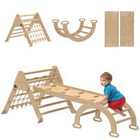 Children's climbing triangle 8-in-1 with double-sided ramp, wooden climbing arch with slide & ladder, natural 191.5 x 74.5 x 63 cm