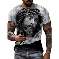 Men's Summer Breathable 3D T-shirt Jesus Christ Cross Print Crew Neck Short-Sleeve Fashion Trendy Faith-Based Daily Top S black