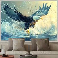 Large Majestic Eagle Wall Tapestry - Vibrant Liquid-Style Dynamic Eagle Design, Durable Peach Light Beige Fabric, Horizontal Ind 100X70CM