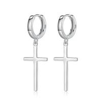 TrustDavis Real 925 Silver Fashion Personality Cross Hoop Earring For Women Wedding Party Fine S925 Jewelry H070 white