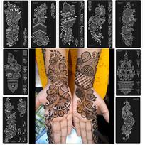 Mzstgh Henna Stencils Set of 9 Henna Leaf Reusable Henna Stickers for Hand Forearm Self-Adhesive Henna Stencils Indian Arabic Henna