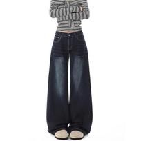 Women's High Waist Wide Leg Jeans Straight Leg Denim Pants Japanese Casual Street Style Loose Fit Long Trousers S black