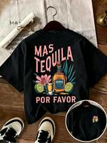Mas Tequila Por Favor Spausdintas Marškinėlis Agavos ir Tekilos Butelio Grafika Trumpomis Rankovėmis Apvalia Kakle Kasdieniniai Viršutiniai Drabužiai Unisex Unisex Būtinas Marškinėlis S gray