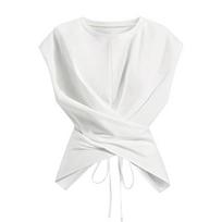 Summer Elegant T Shirt With Cross Tie Details For Casual Daily Wear XS white