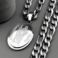 Krikščioniškas San Judas pakabukas ant grandinėlės moterims, vyrams, nerūdijančio plieno, auksinės spalvos, Šv. Judas Tadas, hiphopo grandinėlės, papuošalai gray