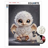 Framed Pearl Bead Painting Kit Cute Baby Dragon Design DIY Shiny Canvas Art Relaxing Craft Gift for Craft Lovers Creative Home Decor Project 20x30 With frame gray