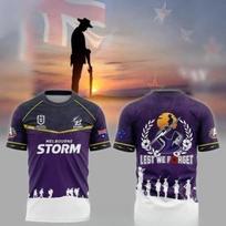 Melbourne Storm NRL ANZAC Day  Lest We Forget  Jersey Family Matching Star Chasing T-shirt Suitable for Daily and Training Wear S brown